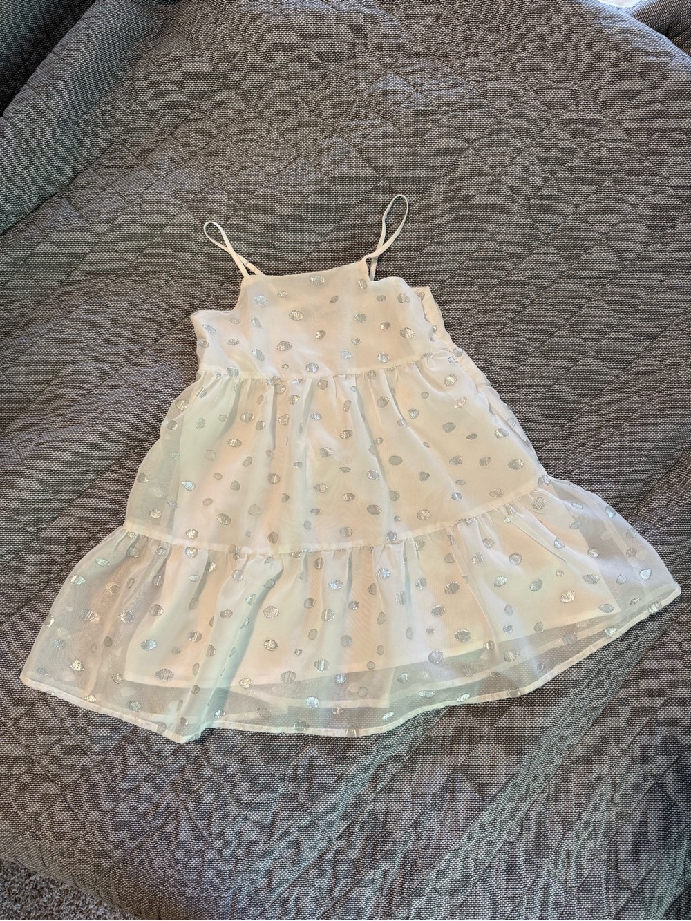Girls White and Silver Tiered Sundress